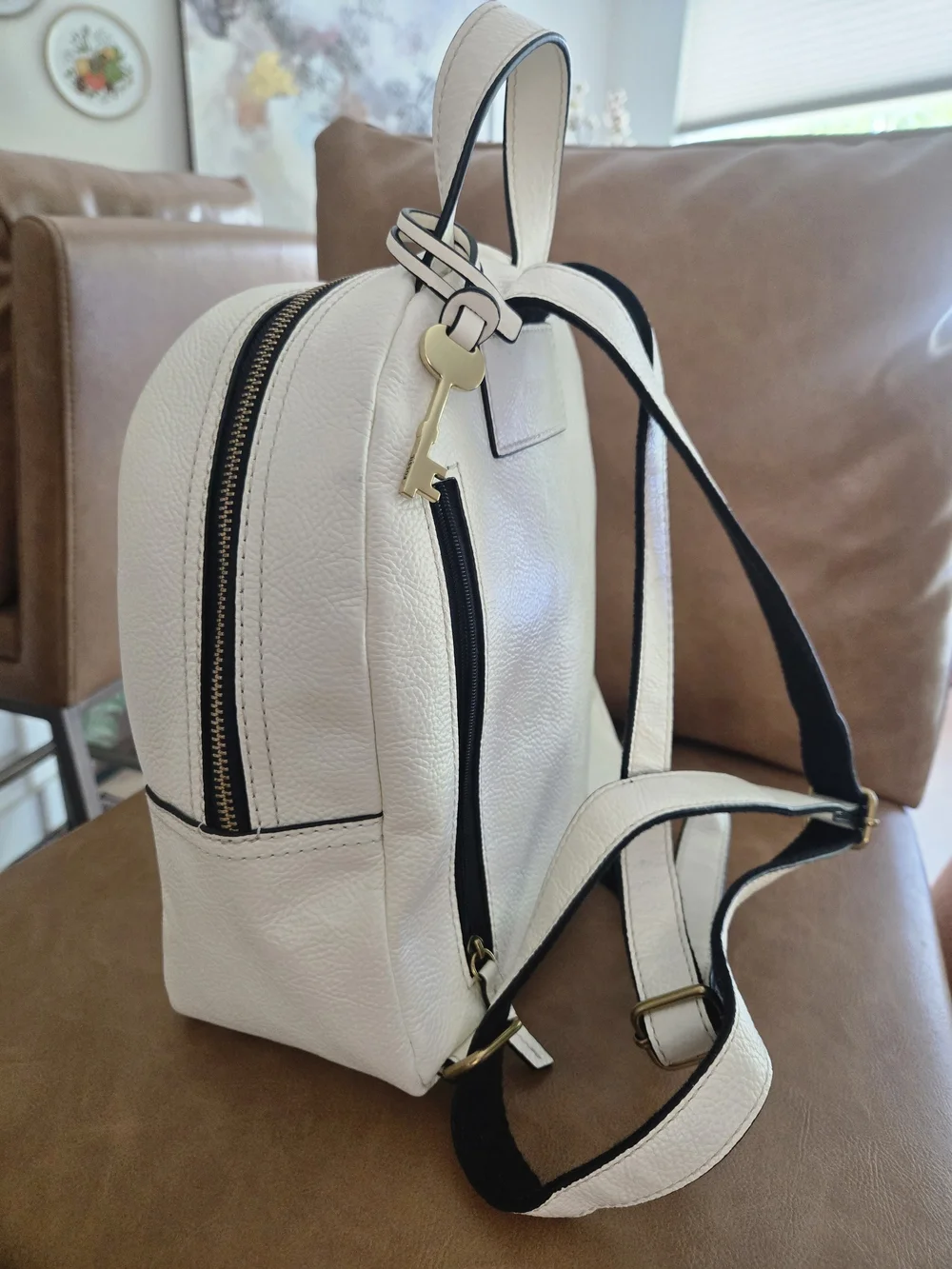 Fossil Megan White Leather Graphic Mini Backpack NWT Y2K Inspired